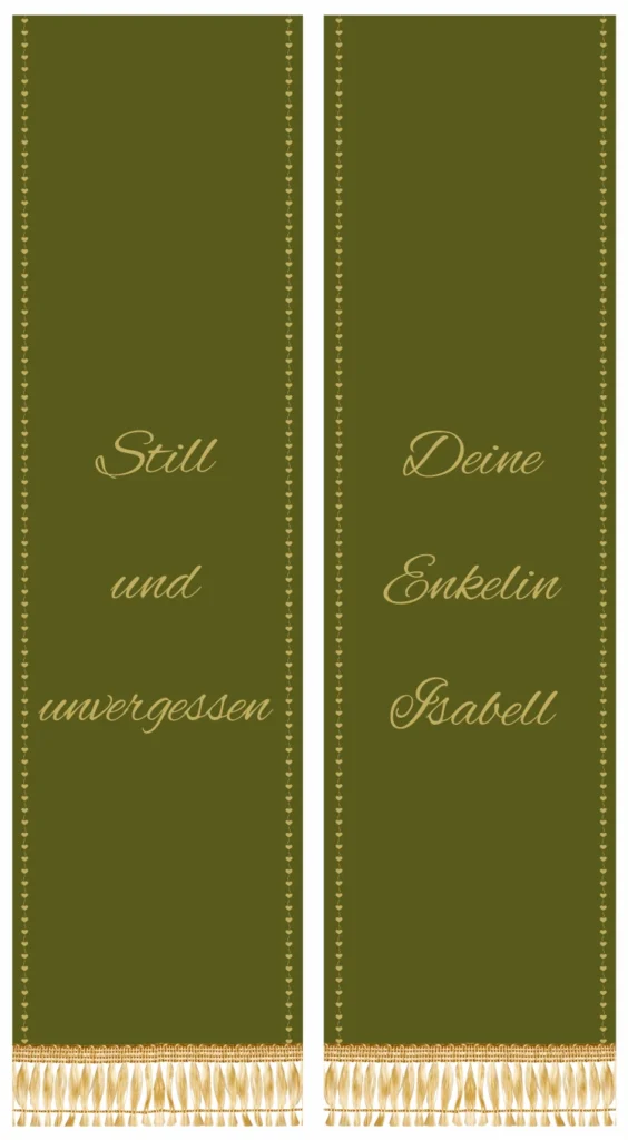 olivgruene trauerschleife mit goldener borduere still und unvergessen